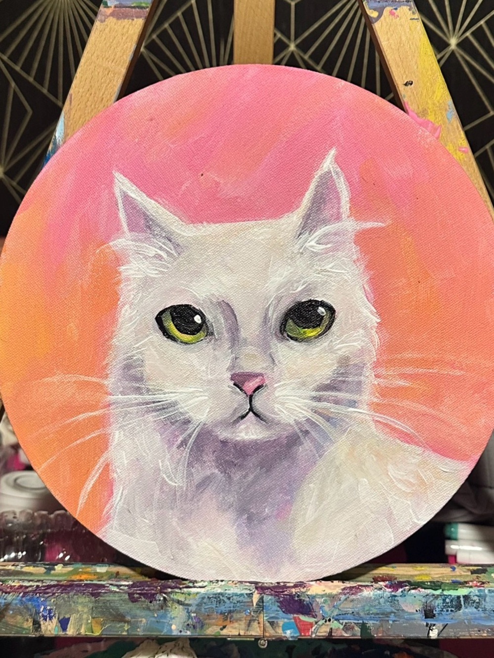 White Cat Original Painting